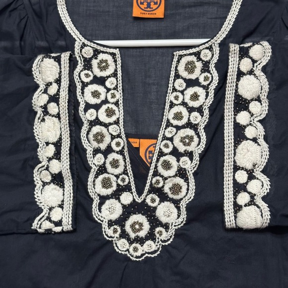 Tory Burch Embroidered Tunic Dress & Slip Black Beaded Detail Boho‎ Chic Sz 6 - Picture 4 of 9